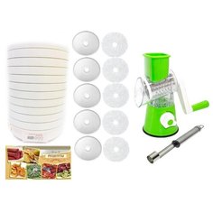 Сушилка Волтера 1000 ЛЮКС с таймером и симисторным блоком управления - расширенная комплектация: 10 уровней, 5 сетчатых и 5 сплошных поддонов, фрукто-овощерезка, нож-яблокорезка, книга рецептов