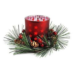 Подсвечник новогодний МИНИАТЮРНЫЙ ВЕНОК, красный матовый, 7х8.4 см, Kaemingk 645379