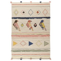 Ковер из хлопка в этническом стиле с орнаментом Птицы из коллекции Ethnic, 120х180 см Tkano
