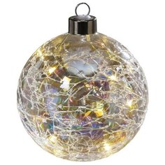 Светящийся шар ДЖИЛЬЯ, стекло, прозрачный, 8 микро LED-огней, 10 см, батарейки, таймер, Boltze 1010666