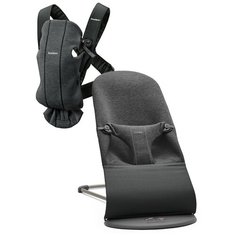 BabyBjorn Кресло-шезлонг Bliss Jersey + рюкзак MINI, цвет: темно-серый /темно-серый