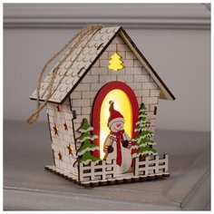 Подвеска световая "Снеговик у домика", 12 см, LR44 (в компл), 1 LED, Т/БЕЛЫЙ 5231807 Luazon Lighting