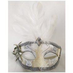 Маска серебристо-белая с перьями Orlob