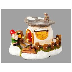 Светящаяся настольная композиция ДОМИК-ГРИБ (гномик с фонариком), полистоун, тёплые белые LED-огни, 18 см, батарейки, Ka Kaemingk