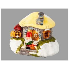 Светящаяся настольная композиция ДОМИК-ГРИБ (с гномиком и мышкой), полистоун, тёплые белые LED-огни, 18 см, батарейки, K Kaemingk