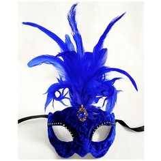 Венецианская ярко-синяя маска с перьями Giacometti