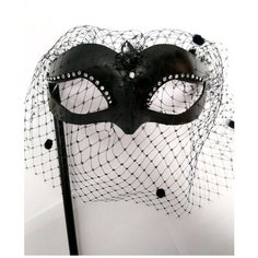 Черная маска volpina с вуалью на палочке Giacometti