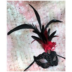 Венецианская Маска Civetta Ric. Ciuffo с красным пером Giacometti