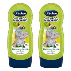 Детский шампунь и гель для душа Bubchen 2 в 1 «Джунгли зовут» 3+ 230 мл, 2 шт.