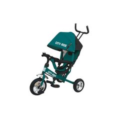 Велосипед детский трехколесный City-Ride, колеса пластик 10/8, поворотное сиденье, велосипед для детей, для малышей, с родительской ручкой, бампер ,багажник, цвет бирюзовый