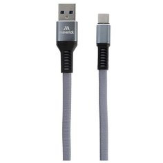 Кабель Maverick Textile & Metall C3, Type-C - USB, 3 А, 1.2 м, текстил. оплетка, серый 5193796