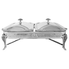 Блюдо с подогревом Британи, 2 секции с крышками Regent RE-372843.1 47х28х19см Нержавеющая сталь, стекло