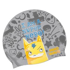 Юниорская силиконовая шапочка MAD WAVE, SUPER HERO, Silver, M0570 03 0 12W