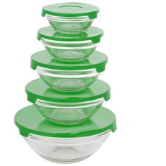 Набор контейнеров с крышкой 5шт (140мл, 210мл, 350мл, 450мл, 850мл), стекло, пластик, зеленый Простые решения