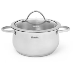 Кастрюля Fissman VALERY 18x9 см / 2,3 л со стеклянной крышкой (нерж.сталь) (5412)