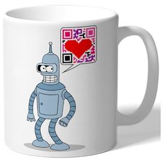 Кружка белая парная в подарок влюбленным - робот из футурамы думает о программе Drabs