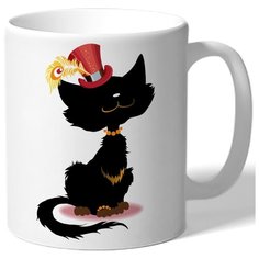 Кружка белая парная в подарок влюбленным - кошка с бусами, шляпой с пером Drabs