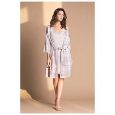 Laete Романтичный домашний халатик в клетку, серый с розовым, XL