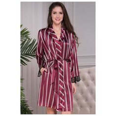 Mia-Amore Короткий халат Normandia из искусственного шелка в полоску, бордовый, XS