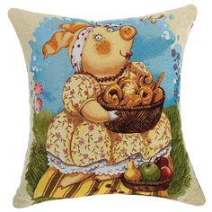 Подушка SANTALINO 45*45хозяюшка с баранками гобелен, бежевый,100% хлопок (850-902-18)