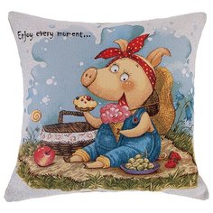 Подушка SANTALINO 45*45 наслаждайся каждым моментом. гобелен, бежевый, 100% хлопок (850-902-34)