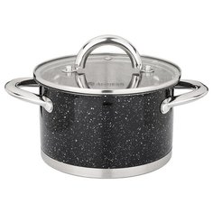 Кастрюля Agness со стеклянной крышкой, нерж.сталь, серия black marble 1,8л 16х9,5 см (937-305)