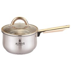 Ковш Agness со стекл.крышкой, 1,8л, 16х9,5 см, нерж.сталь 18/10, индукцион.дно (937-731)