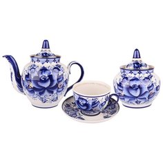 Сервиз чайный. ГЖЕЛЬСКАЯ МАНУФАКТУРА. Гранатовый Золото. 14 предметов.