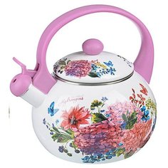 VETTA Чайник эмалированный со свистком 2,2л Цветы, фиолетовые цветы
