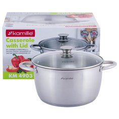 Кастрюля 5л из нержавеющей стали с крышкой и полыми ручками Kamille