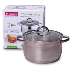 Кастрюля Kamille 5.8л из нержавеющей стали с крышкой и полыми ручками