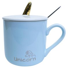 Чайная кружка Единорог с крышкой, голубая, 14х12х10 см, MARMA MM-CUP-09