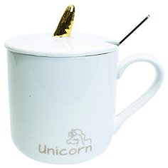 Чайная кружка Единорог с крышкой, белая, 14х12х10 см, MARMA MM-CUP-08