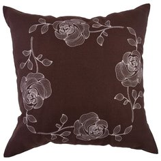 Декоративная подушка Santalino 45х45 см Розы, вышивка,лен коричневый (703-691-05)
