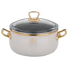 Кастрюля Agness эмалированная 3,2 л/20 см со стеклянной крышкой и антипригарным мраморным покрытием (950-291)