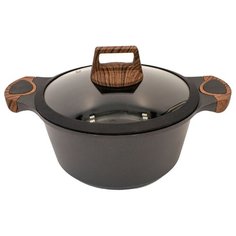 Кастрюля с антипригарным покрытием 24, черный с ручками под дерево, MARMA MM-POT-08