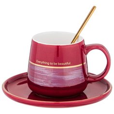 Чайная пара с ложкой Lefard Break Time 240 мл красная (756-249)