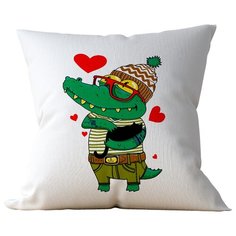 Подушка Студия Белка "Кроко с сердечками" 35х35 лен