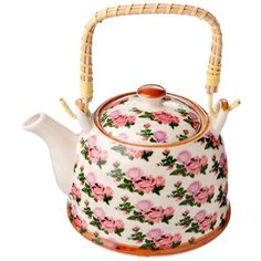 Чайник заварочный фарфор, 900мл, с бамбуковой ручкой Розы,розовый Простые решения