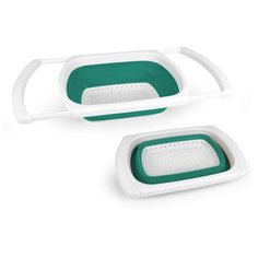 Дуршлаг складной силиконовый с телескоп. руч. ES-CL-portable-telescopic-39/60х27х12/4-white/seagreen, ESTARES