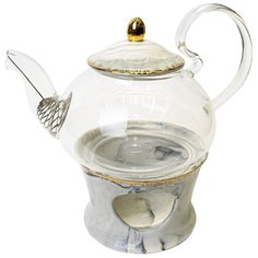 Заварочный стеклянный чайник с керамической крышкой, белый, 18х20х13 см, MARMA MM-KTL-01