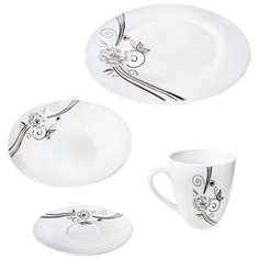 Набор посуды Бабочка и цветок, 5 чашек, 5 глубоких тарелок порционных, 5 десертных блюдец, 5 тарелок, белый, 28х18х28 см, MARMA MM-SET-07