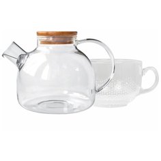 Чайный набор 6 предметов, поднос-подставка, чайник-заварник 800 мл, чашки 160 мл 4 шт Marma