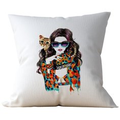 Подушка Студия Белка "Девушка с кошкой" 35х35 лен