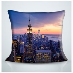 Фотоподушка блэкаут "Нью-Йорк на закате", 40*40 см. Сирень