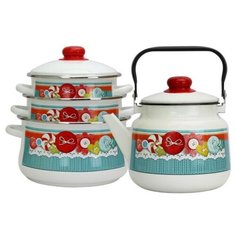 Набор эм.4пр. РУКОДЕЛЬНИЦА (кастрюли ТОР 2,0л; 3,0л; 4,0л ,чайник 3,5л ) Эмаль