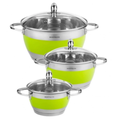 Набор кастрюль с крышкой HOFFMANN HM 5842, 3 шт, 1,8 л, 3,5 л, 5,9 л., зеленый
