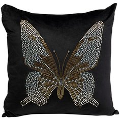 KARE Design Подушка Butterfly, коллекция "Бабочка" 45*45*8, Бархат, Хлопок, Стекло, Черный
