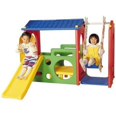 Игровой комплекс Детский игровой комплекс Haenim Toy "Дом с горкой и качели" DS-703 желтая горка