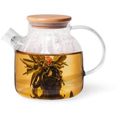 Чайник заварочный 1200мл с бамбуковой крышкой и стальным фильтром (стекло) Fissman